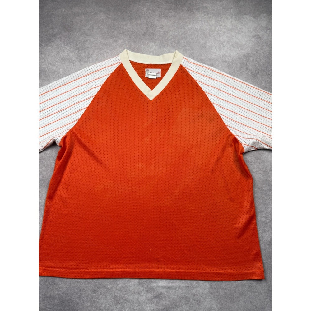 VTG Swingster Mens XL Mesh Jersey Orange Pinstripe Raglan V-Neck Athletic USA